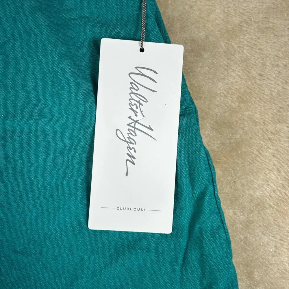 Walter Hagen Mens 42 Clubhouse Linen Golf Shorts Green Flat Front 9 Inseam NEW
